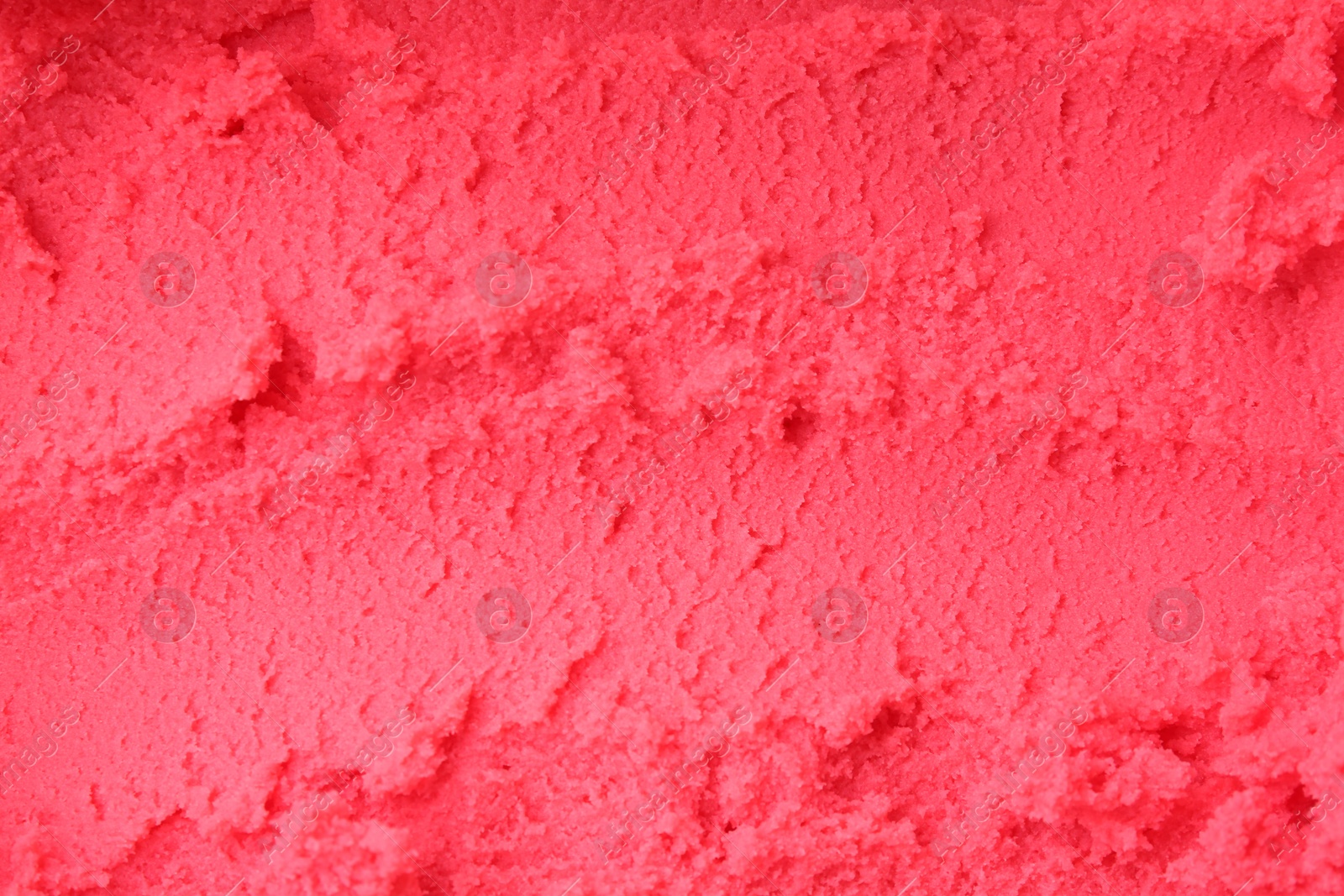 Photo of Delicious raspberry sorbet as background, top view