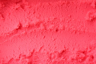 Photo of Delicious raspberry sorbet as background, top view