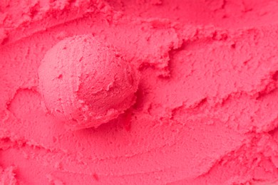 Photo of Delicious raspberry sorbet as background, top view