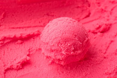 Photo of Delicious raspberry sorbet as background, closeup view