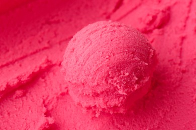 Photo of Delicious raspberry sorbet as background, closeup view