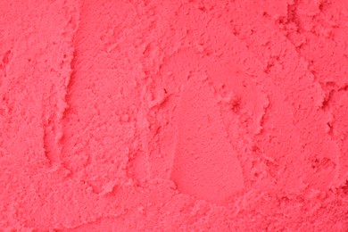 Photo of Delicious raspberry sorbet as background, top view