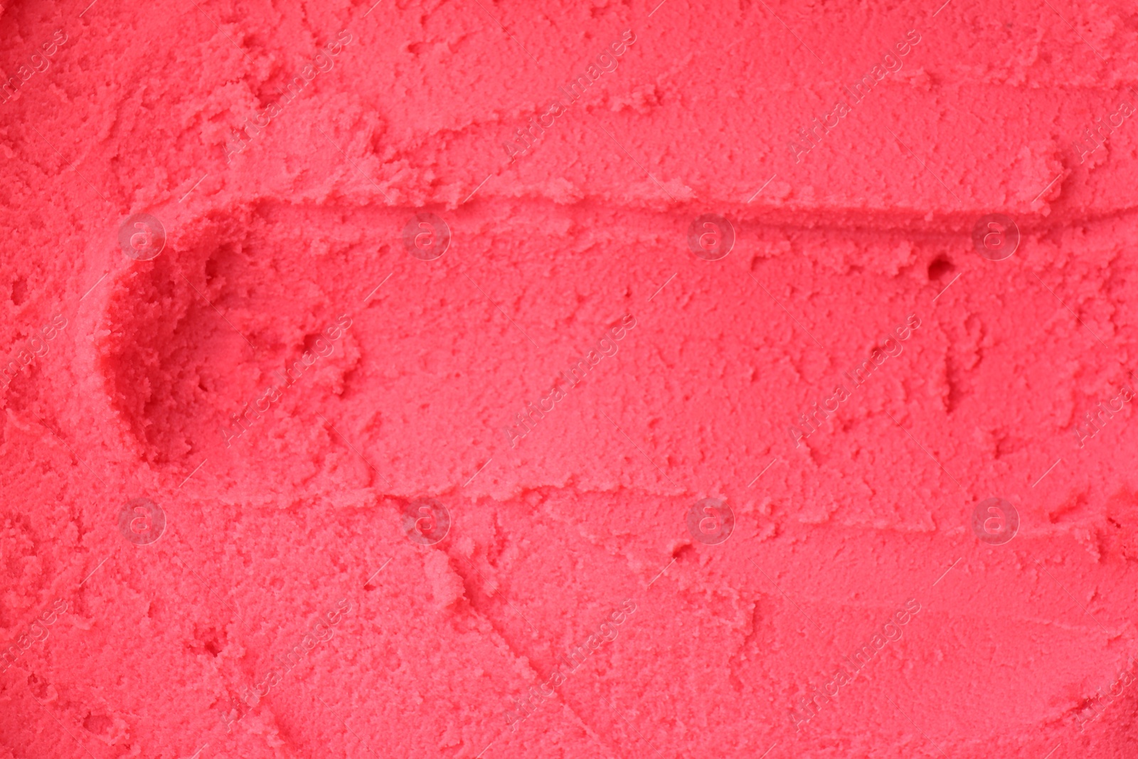 Photo of Delicious raspberry sorbet as background, top view