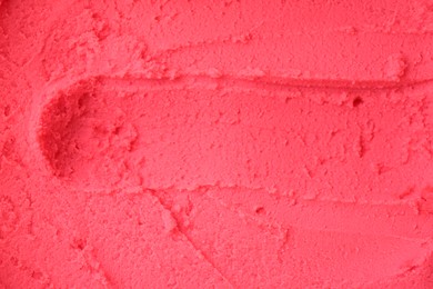 Photo of Delicious raspberry sorbet as background, top view