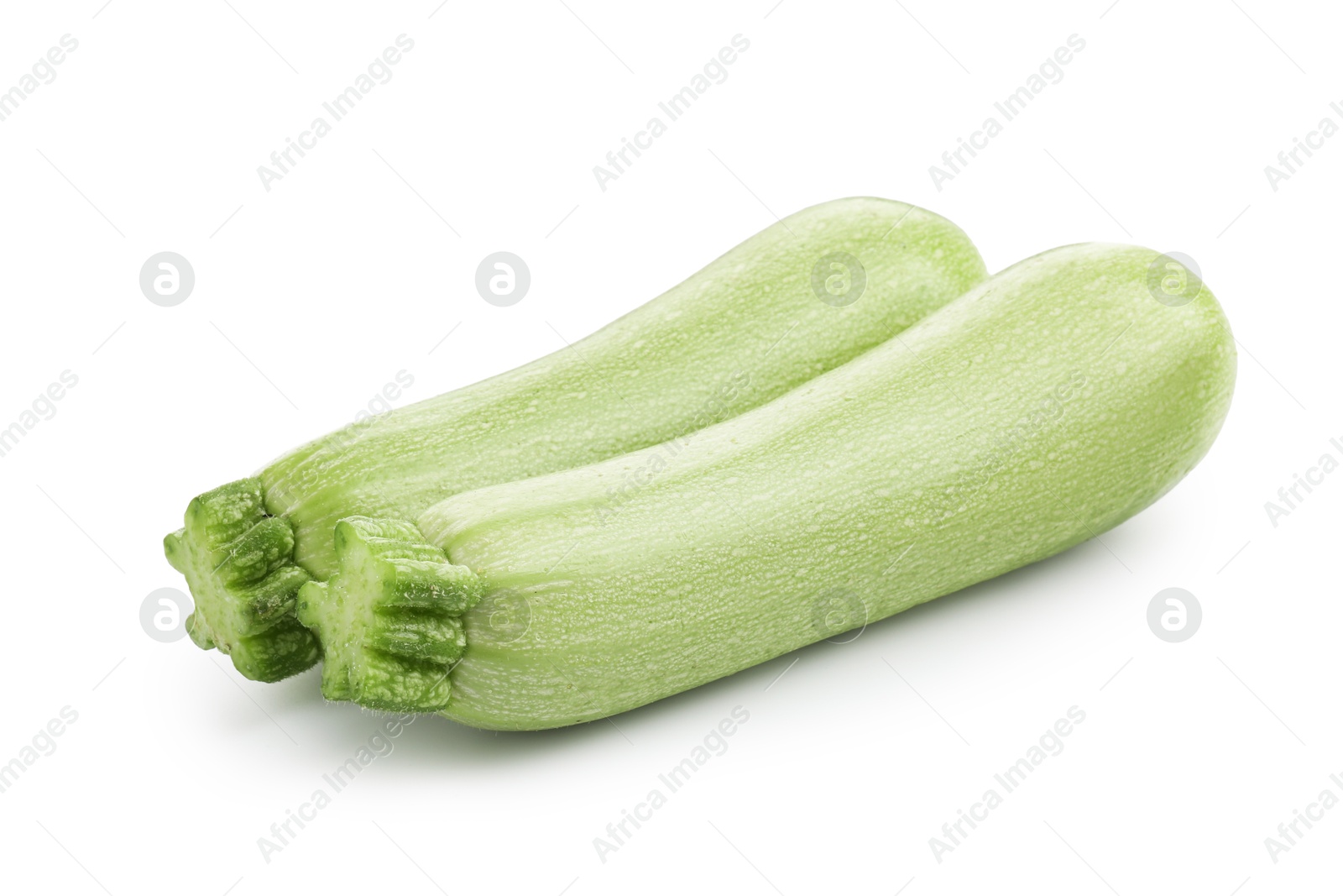 Two fresh ripe zucchinis isolated on white Photo of Two fresh ripe zucchinis isolated on white