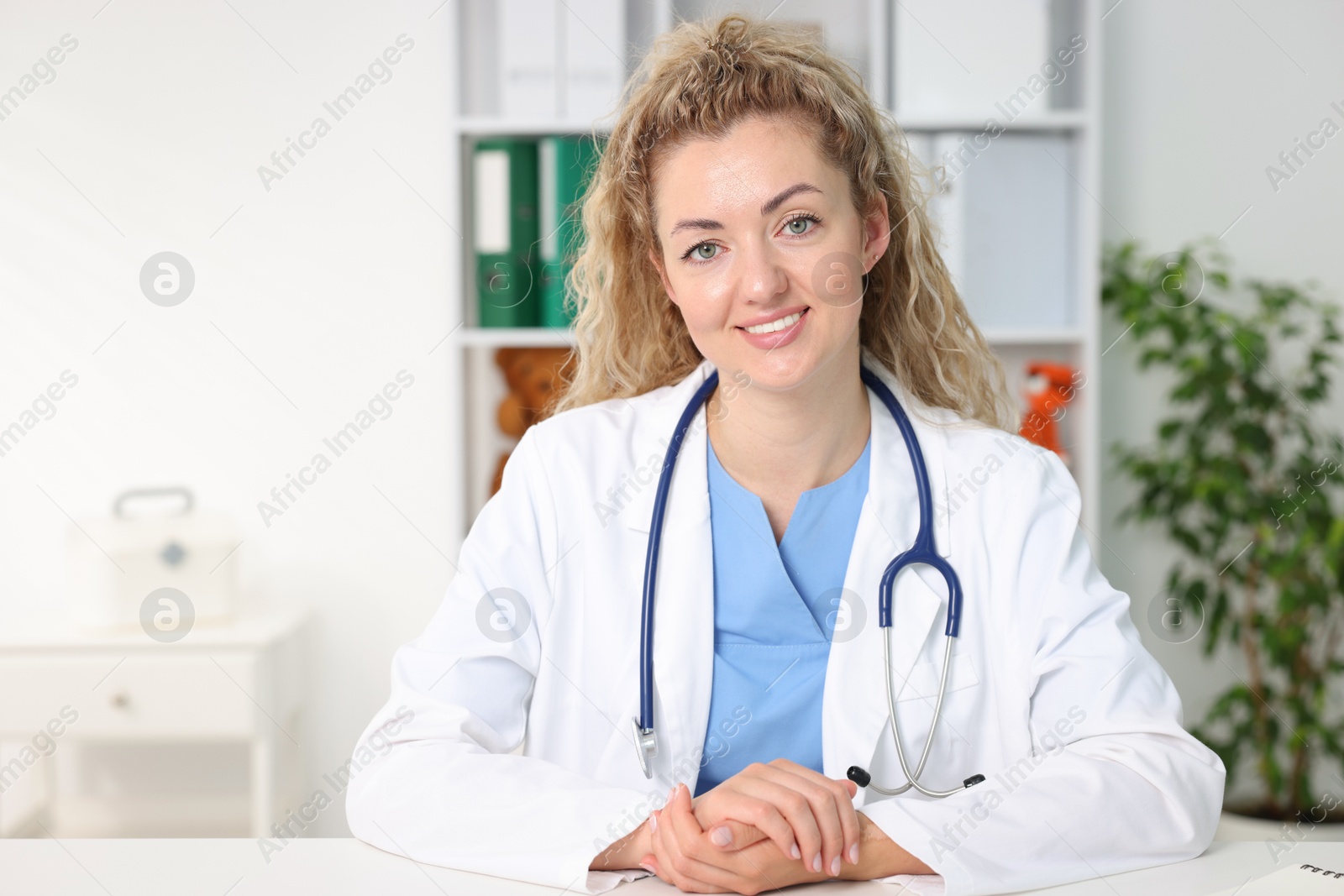 Pediatrician having video call with patient, view from camera Photo of Pediatrician having video call with patient, view from camera