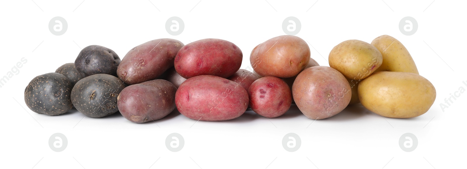 Photo of Different types of potatoes isolated on white
