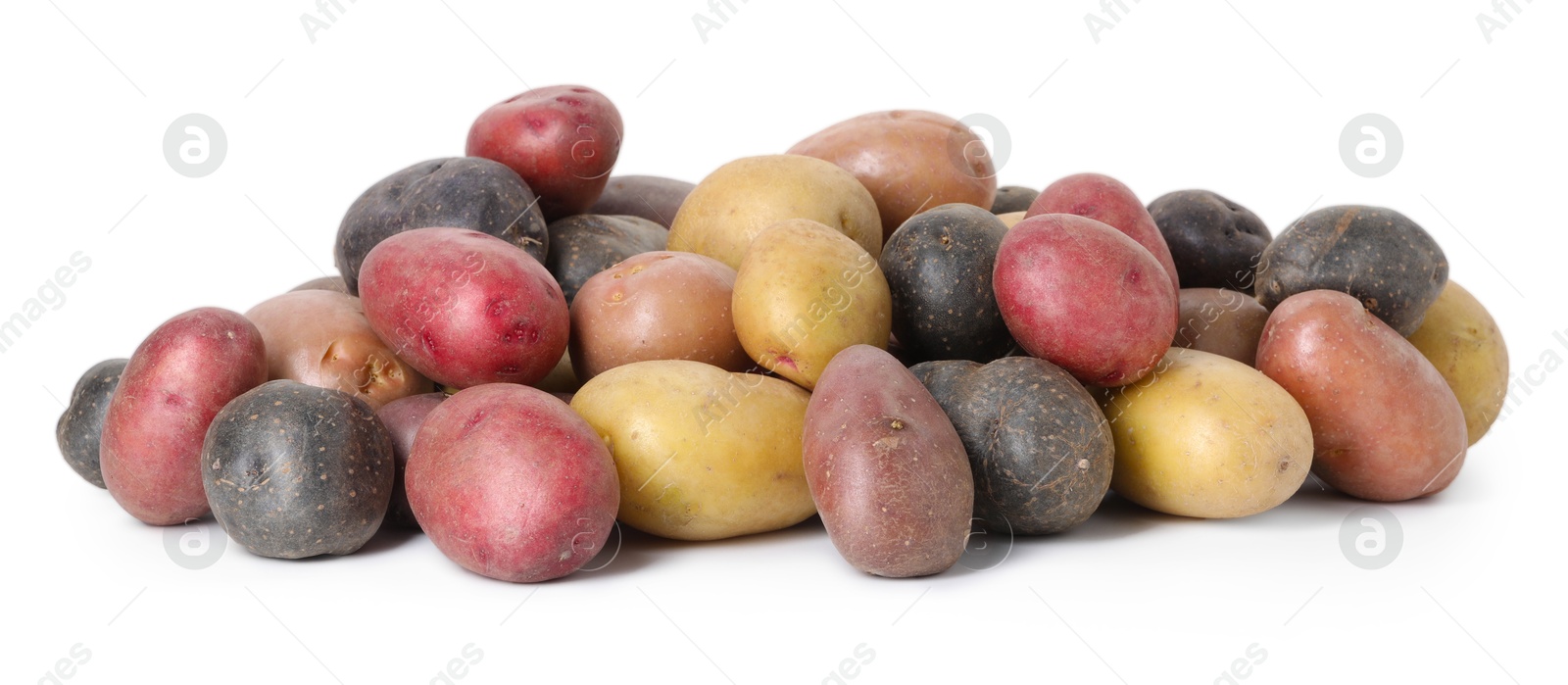 Photo of Different types of potatoes isolated on white