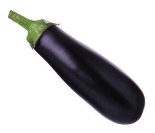 Photo of One raw ripe eggplant isolated on white