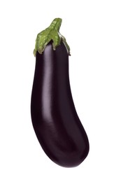 Photo of One raw ripe eggplant isolated on white
