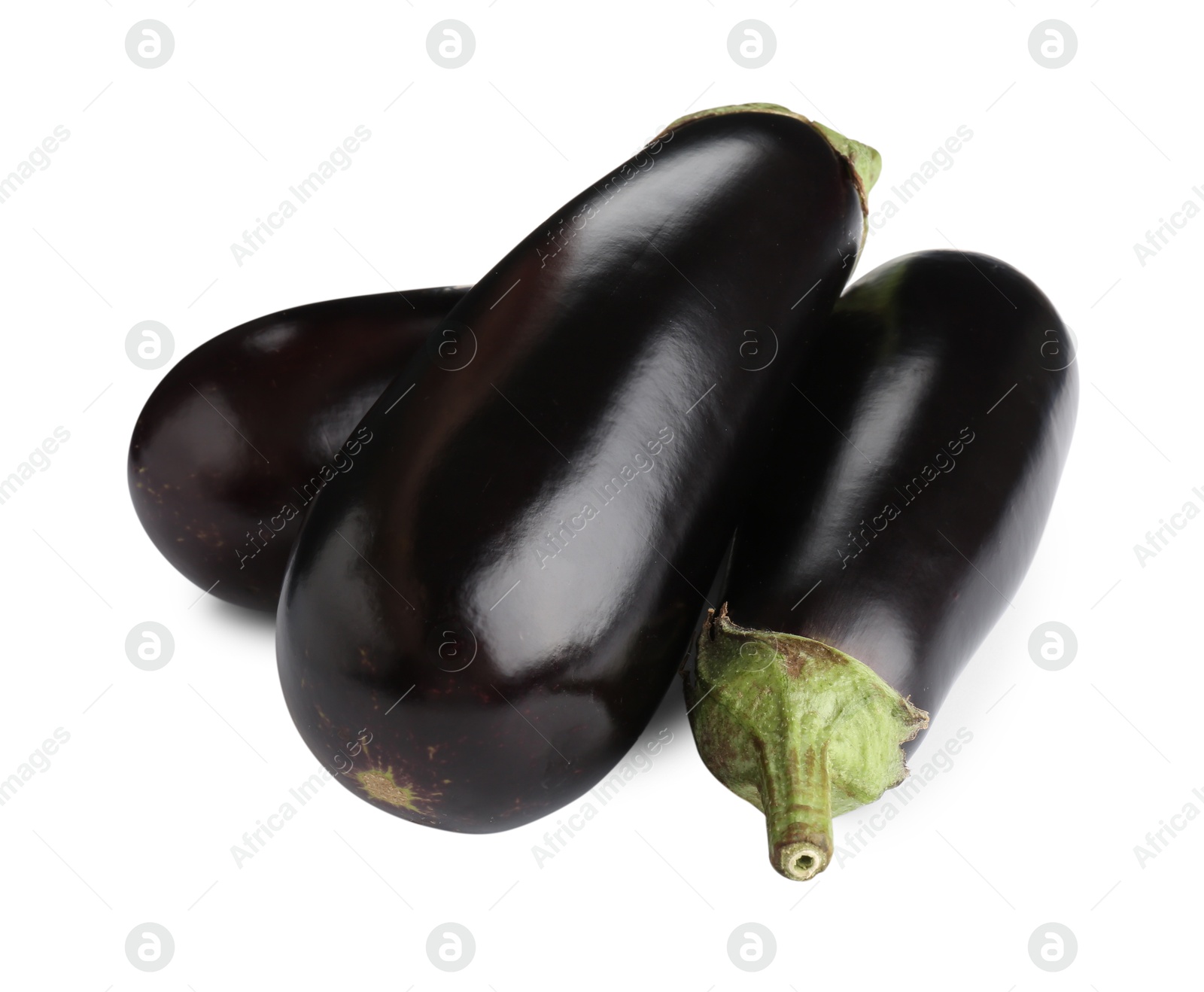 Photo of Fresh raw ripe eggplants isolated on white