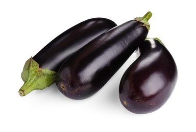 Photo of Fresh raw ripe eggplants isolated on white