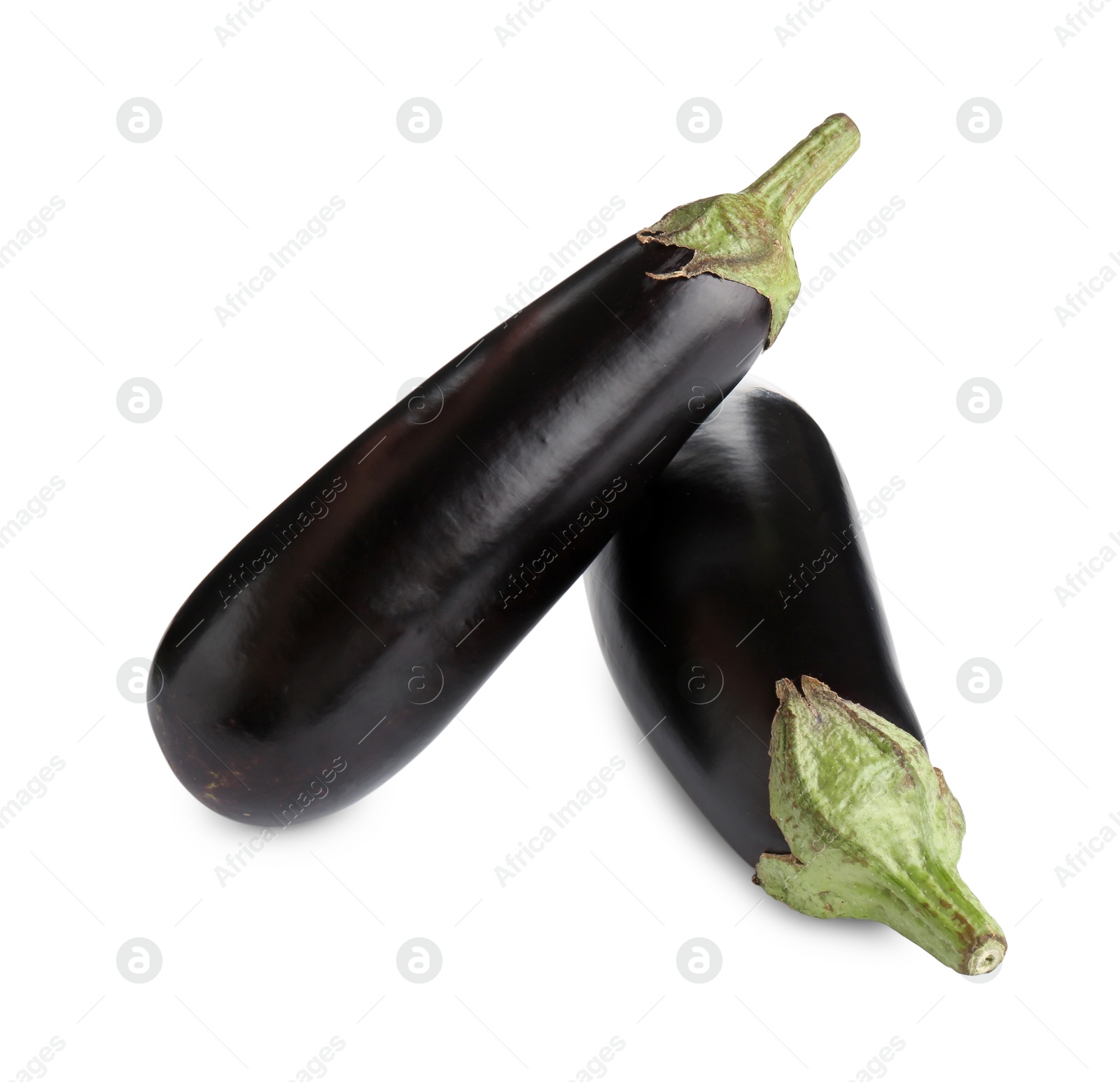 Fresh raw ripe eggplants isolated on white Photo of Fresh raw ripe eggplants isolated on white