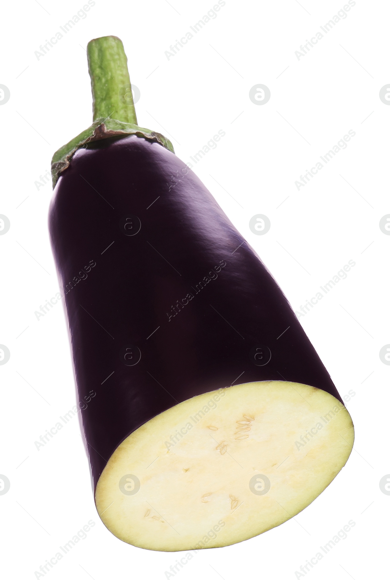 Photo of Half of raw eggplant isolated on white