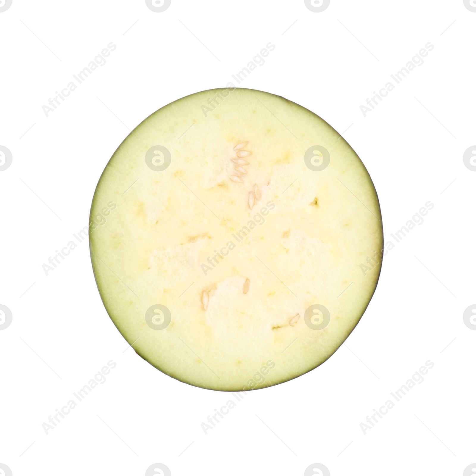 Photo of Slice of raw eggplant isolated on white