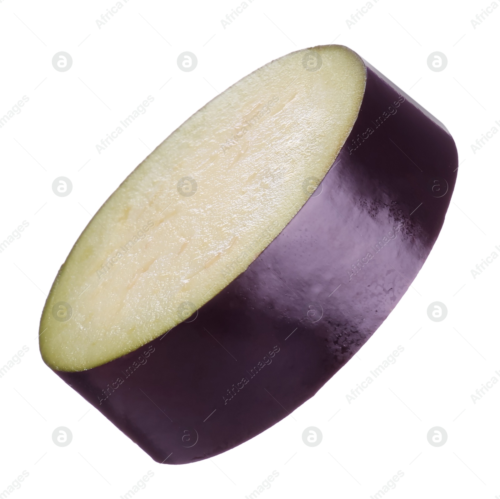 Photo of Slice of raw eggplant isolated on white