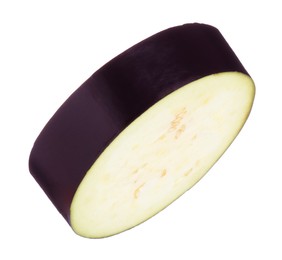Photo of Slice of raw eggplant isolated on white