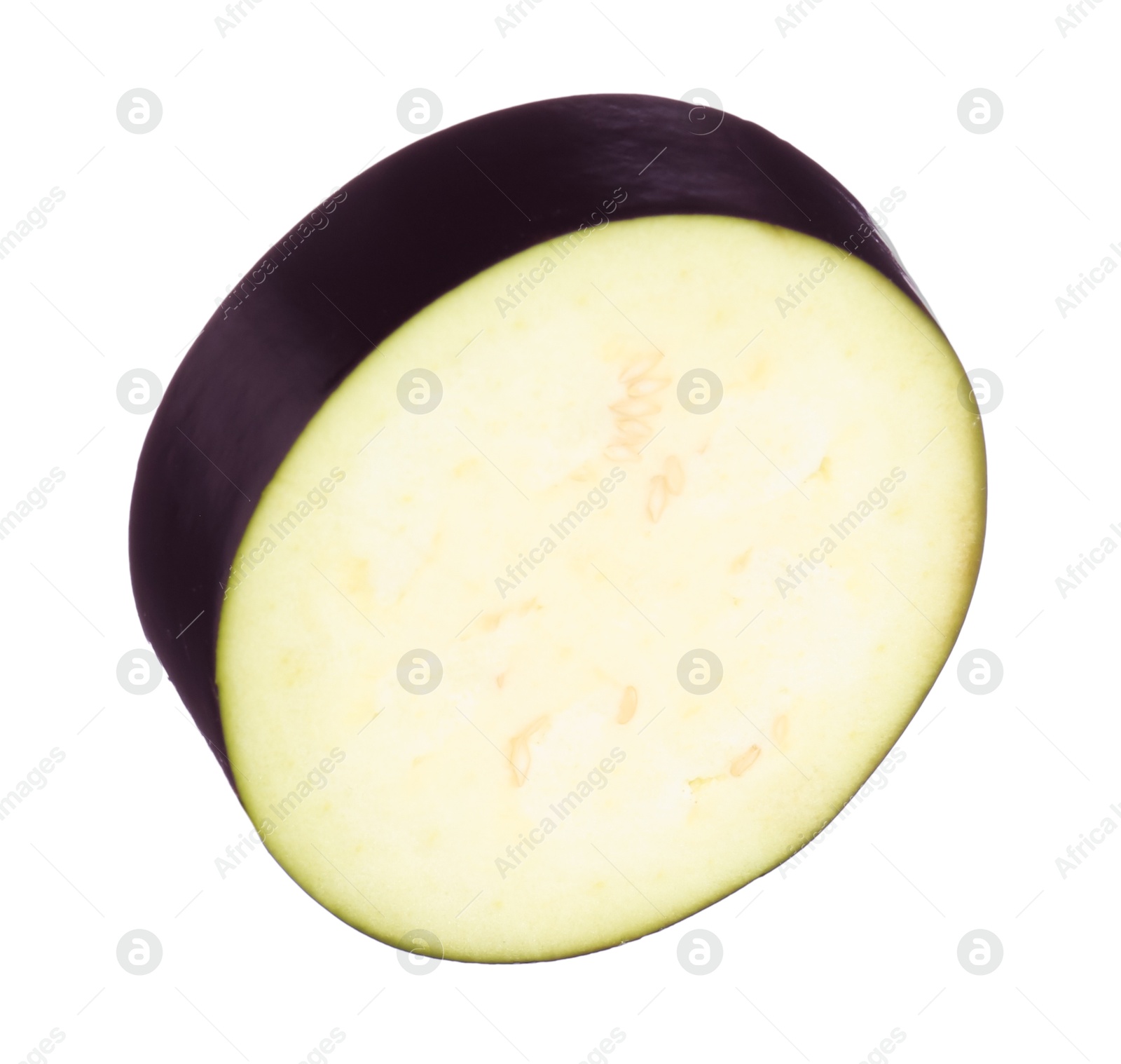 Photo of Slice of raw eggplant isolated on white