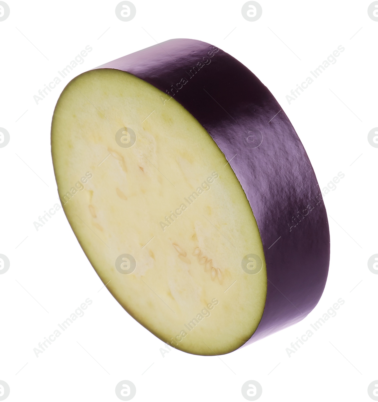Photo of Slice of raw eggplant isolated on white