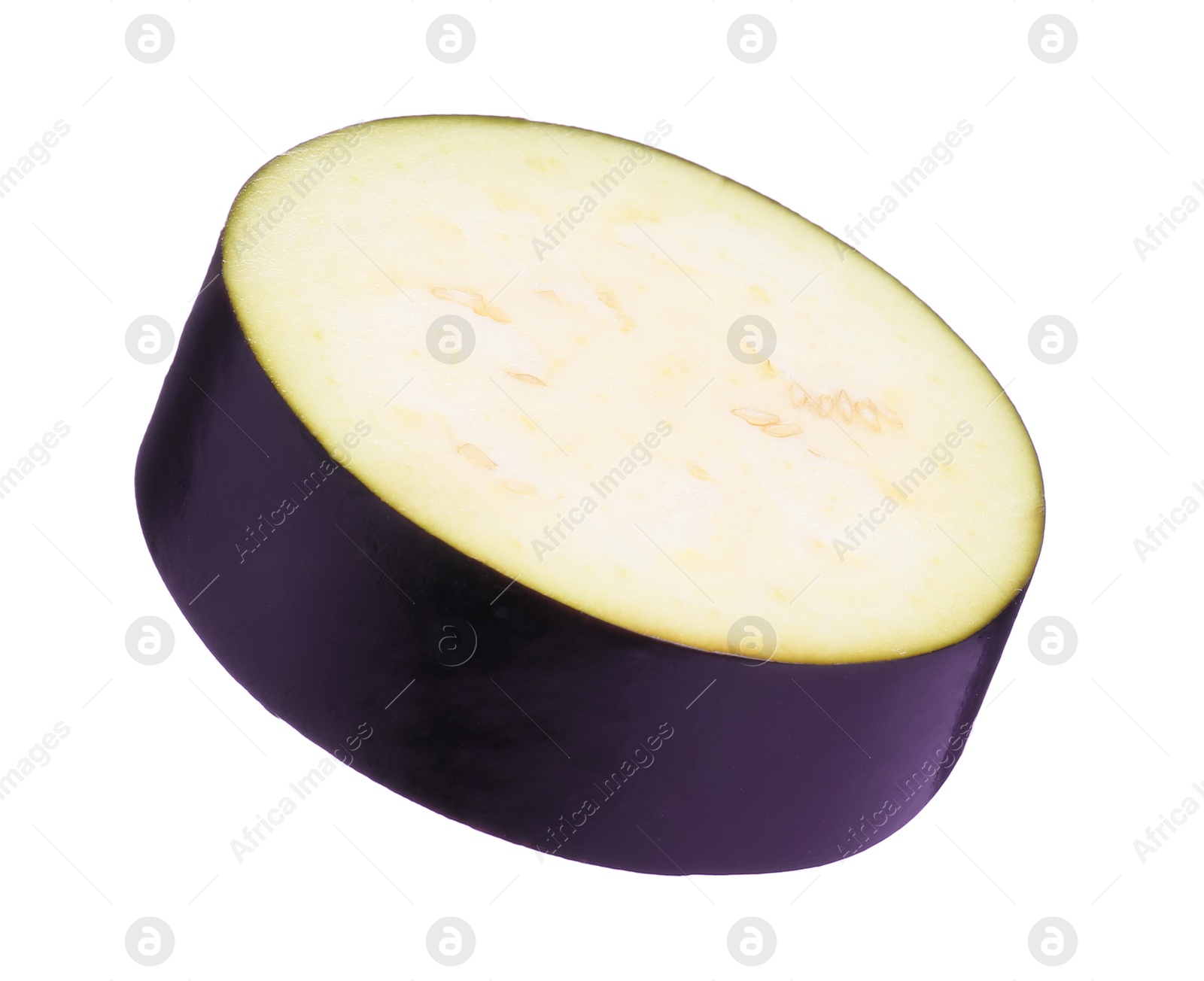 Photo of Slice of raw eggplant isolated on white