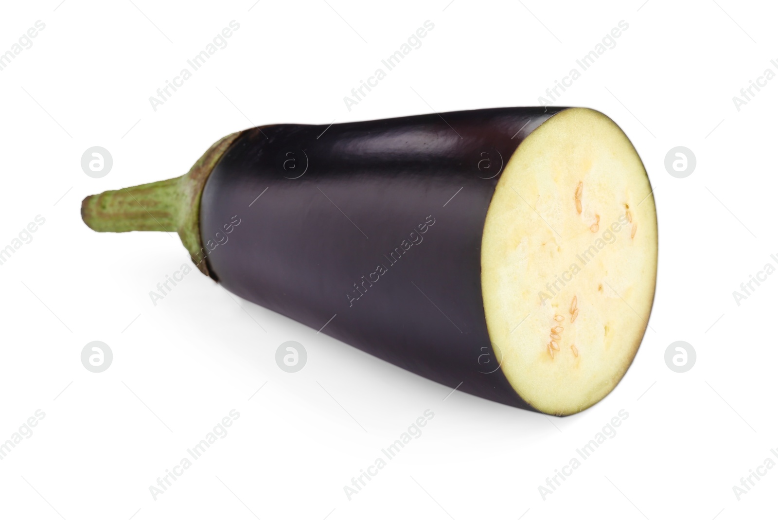 Photo of Half of raw eggplant isolated on white