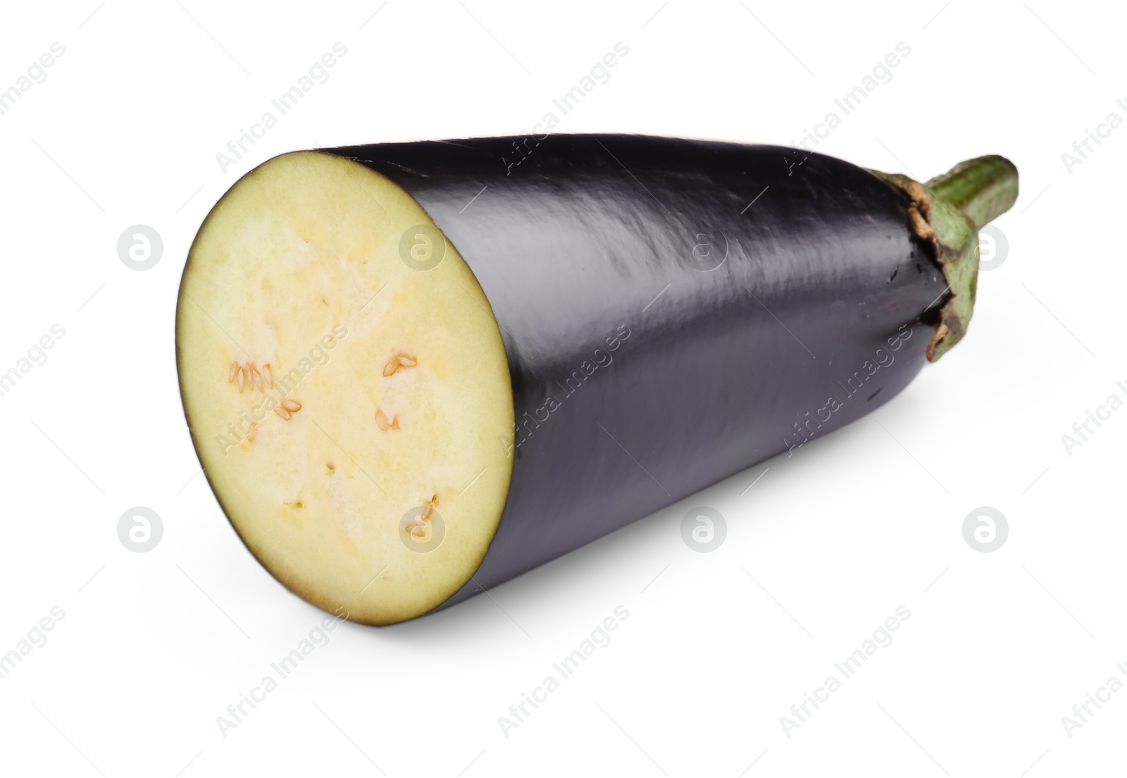 Photo of Half of raw eggplant isolated on white