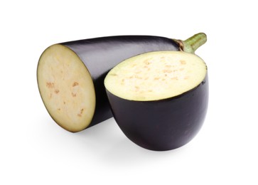 Photo of Pieces of raw eggplant isolated on white