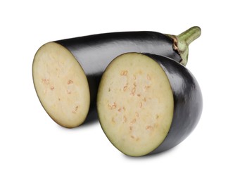 Photo of Pieces of raw eggplant isolated on white