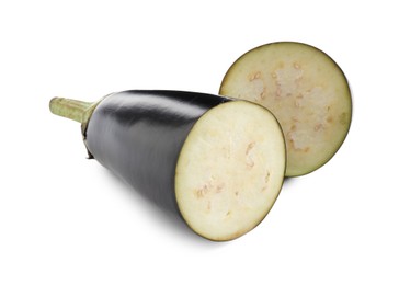 Photo of Pieces of raw eggplant isolated on white
