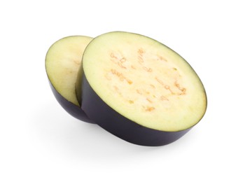 Photo of Slices of raw eggplant isolated on white