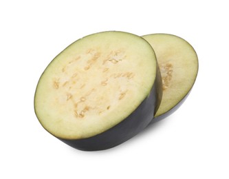 Photo of Slices of raw eggplant isolated on white