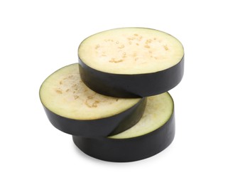 Photo of Slices of raw eggplant isolated on white