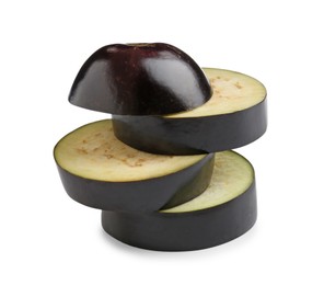Photo of Slices of raw eggplant isolated on white