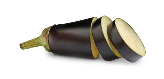 Photo of Slices of raw eggplant isolated on white