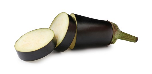 Photo of Slices of raw eggplant isolated on white