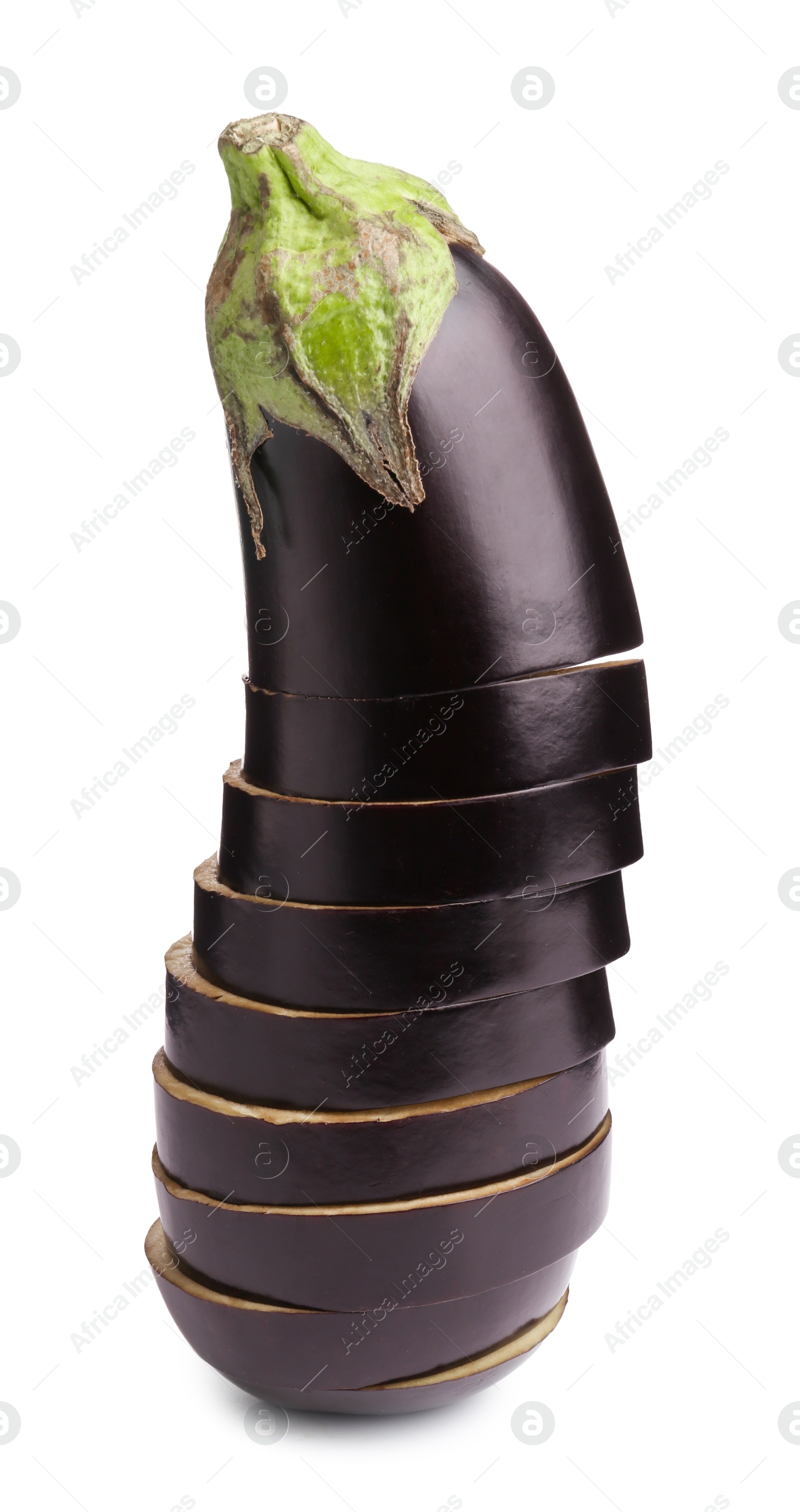 Photo of Pieces of fresh eggplant isolated on white