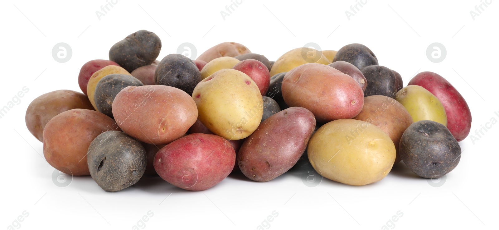 Photo of Different types of potatoes isolated on white