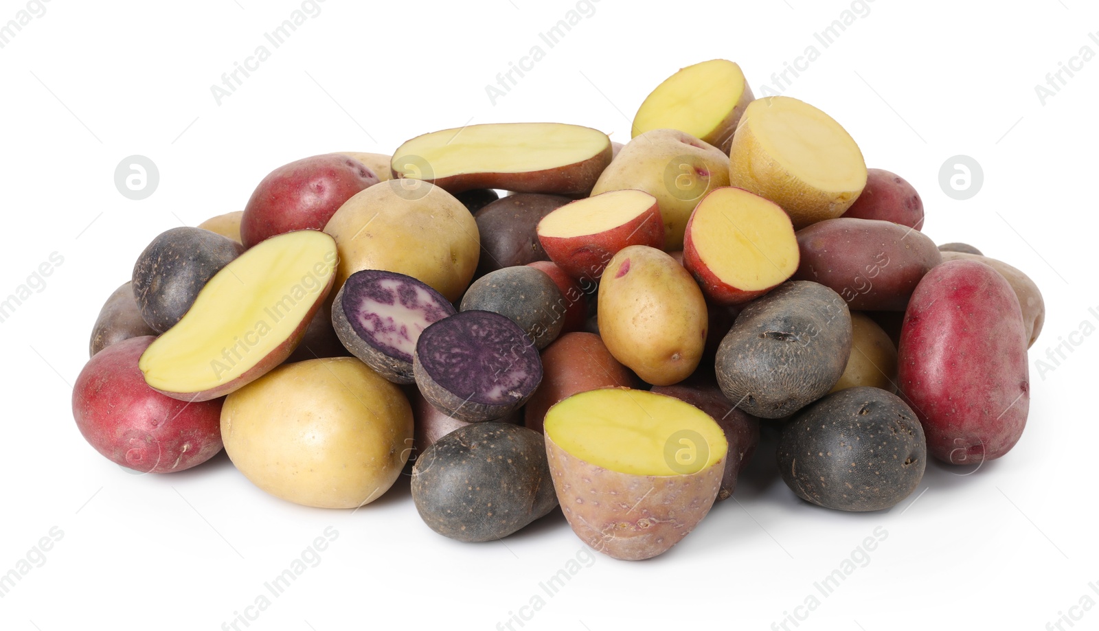 Photo of Different types of potatoes isolated on white