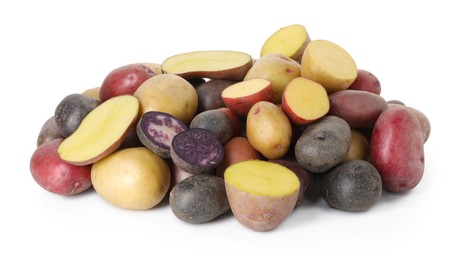 Photo of Different types of potatoes isolated on white