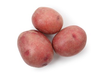 Photo of Fresh red potatoes isolated on white, top view