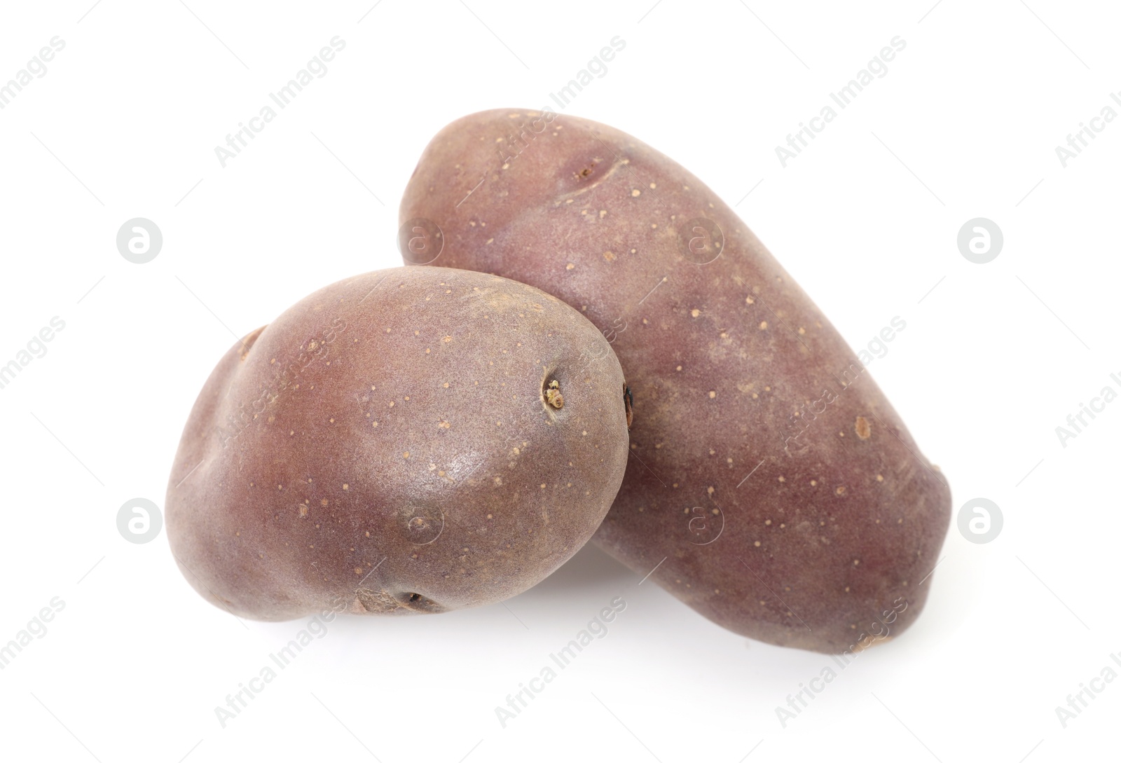 Photo of Fresh red potatoes isolated on white, top view