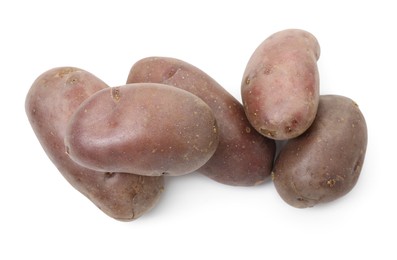 Photo of Fresh red potatoes isolated on white, top view