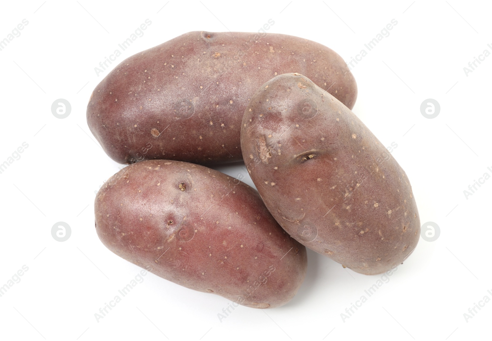 Photo of Fresh red potatoes isolated on white, top view
