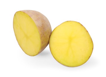 Photo of Cut fresh ripe potato isolated on white