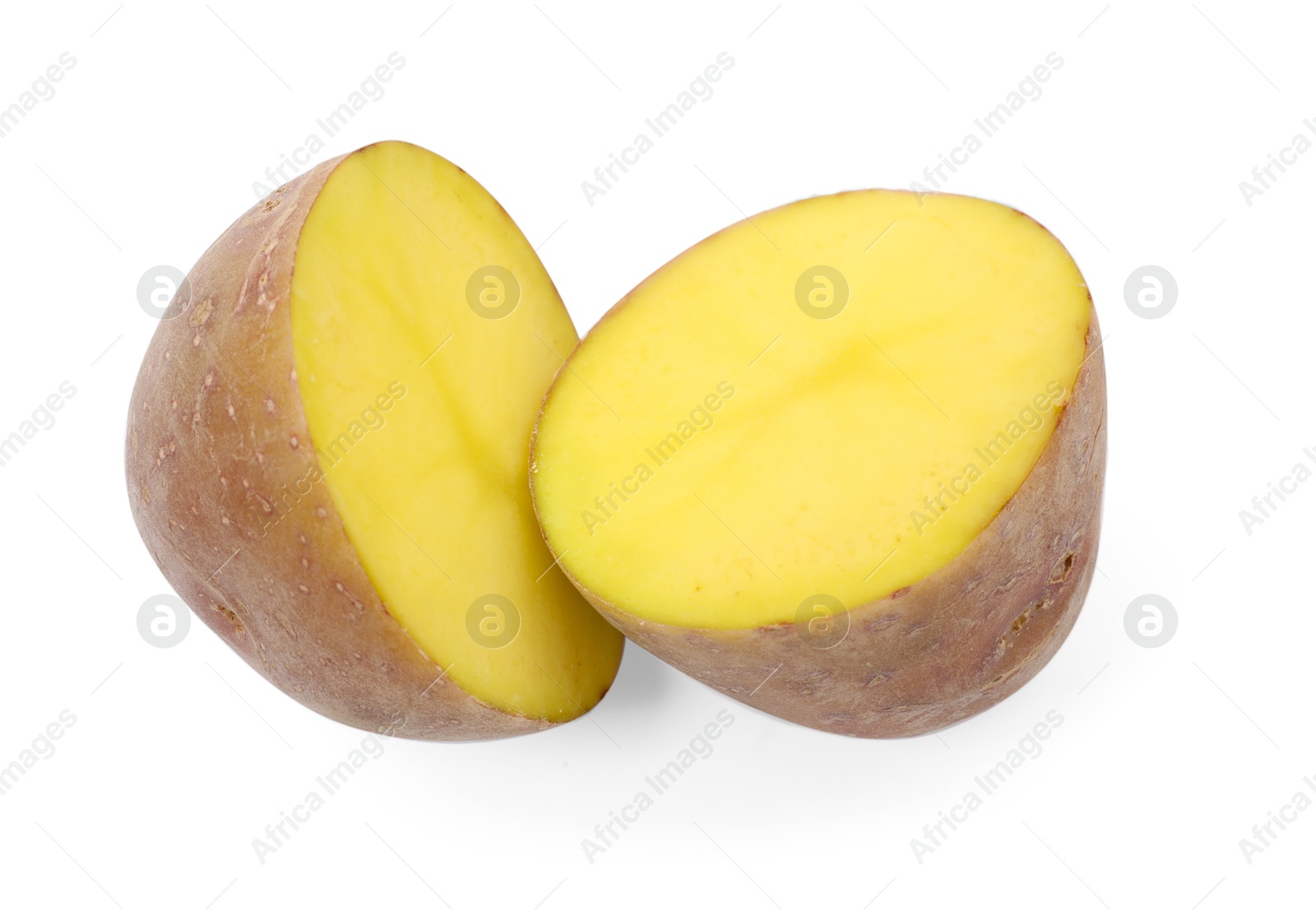 Photo of Cut fresh ripe potato isolated on white
