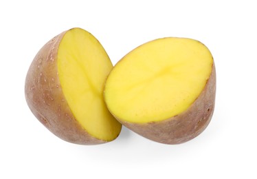 Photo of Cut fresh ripe potato isolated on white