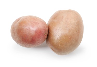 Photo of Fresh ripe potatoes isolated on white, top view