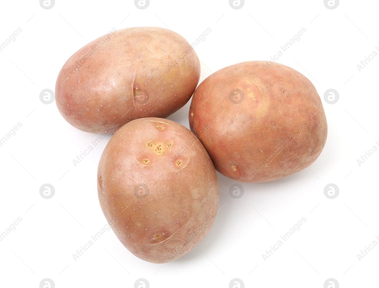 Photo of Fresh ripe potatoes isolated on white, top view
