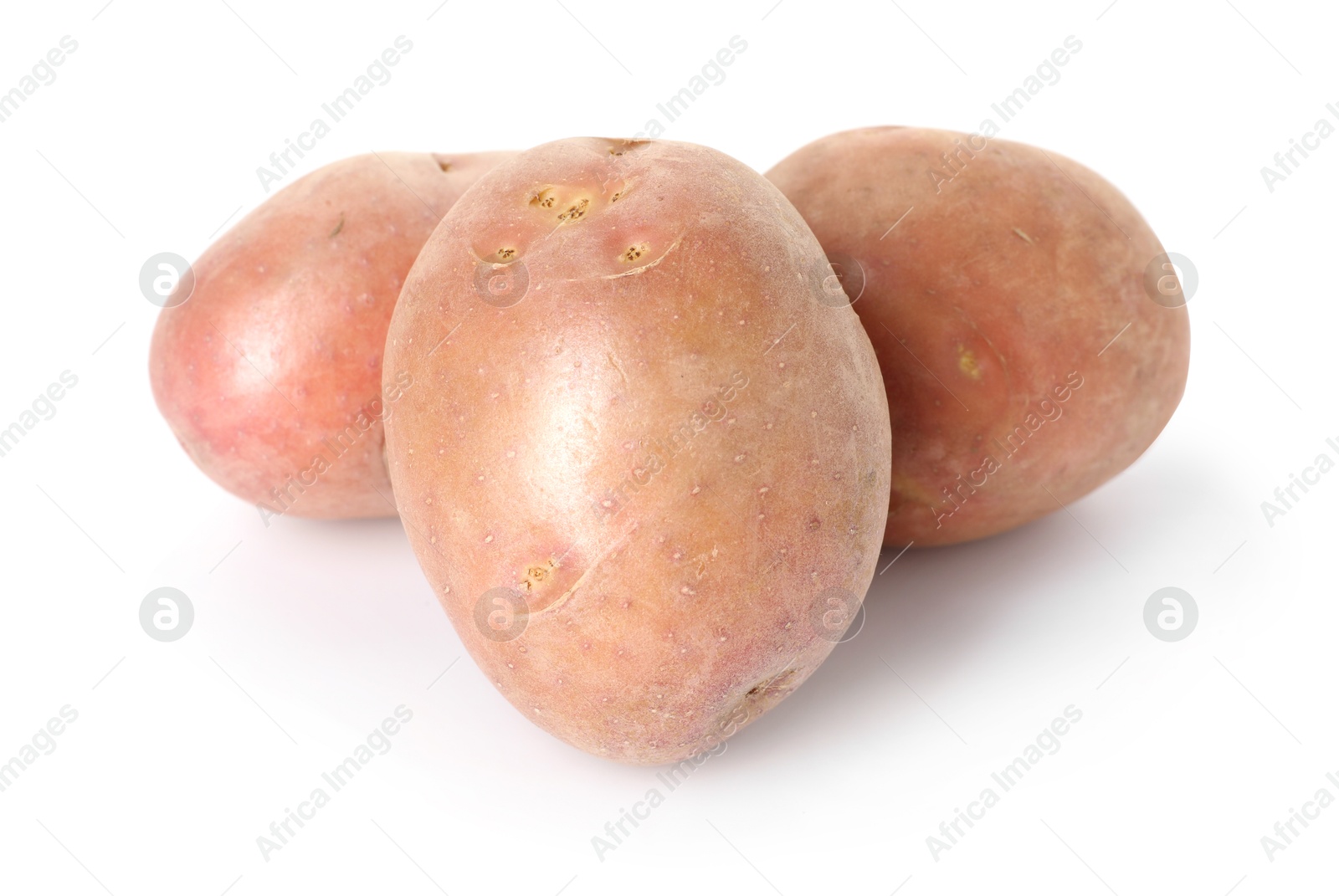 Photo of Three fresh ripe potatoes isolated on white