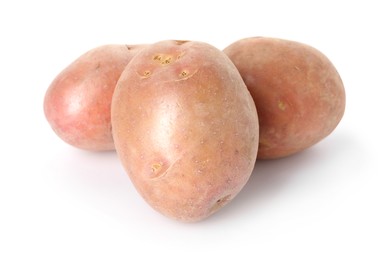 Photo of Three fresh ripe potatoes isolated on white